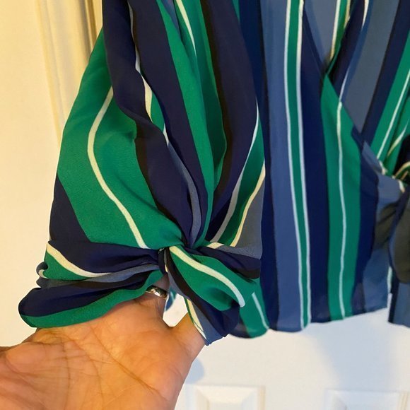 Worthington WRAP STRIPES BLOUSE WOMEN SIZE PL - Picture 3 of 6